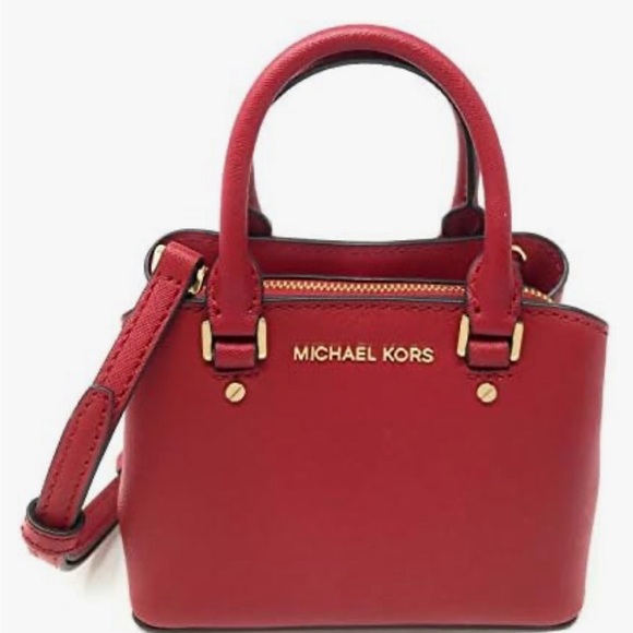 Michael Kors Mini Savannah XS Saffiano Leather Satchel Crossbody Bag (Scarlet) - Picture 3 of 9